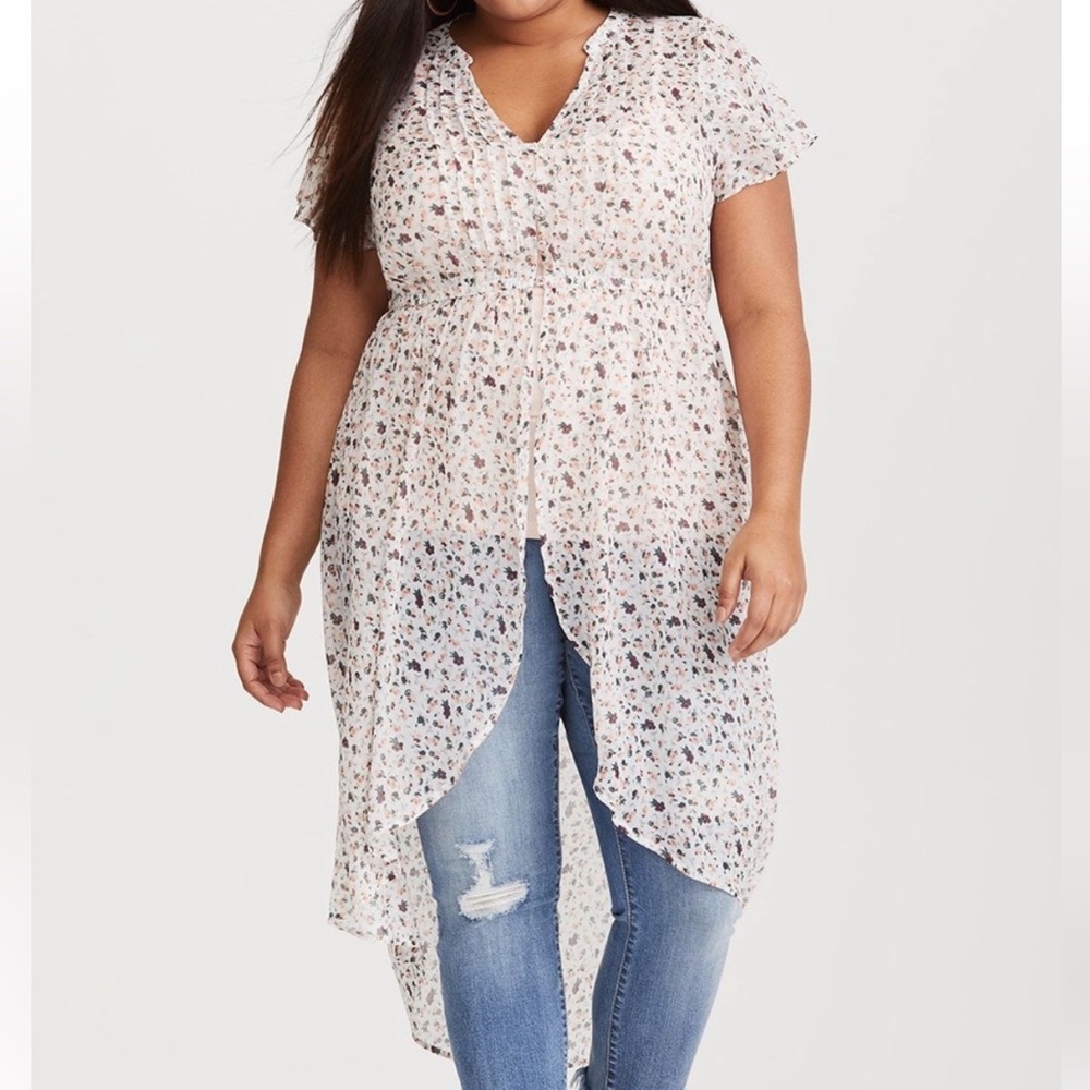 Torrid Sheer Ditsy Floral Chiffon Split Maxi Tunic ~ NWT!